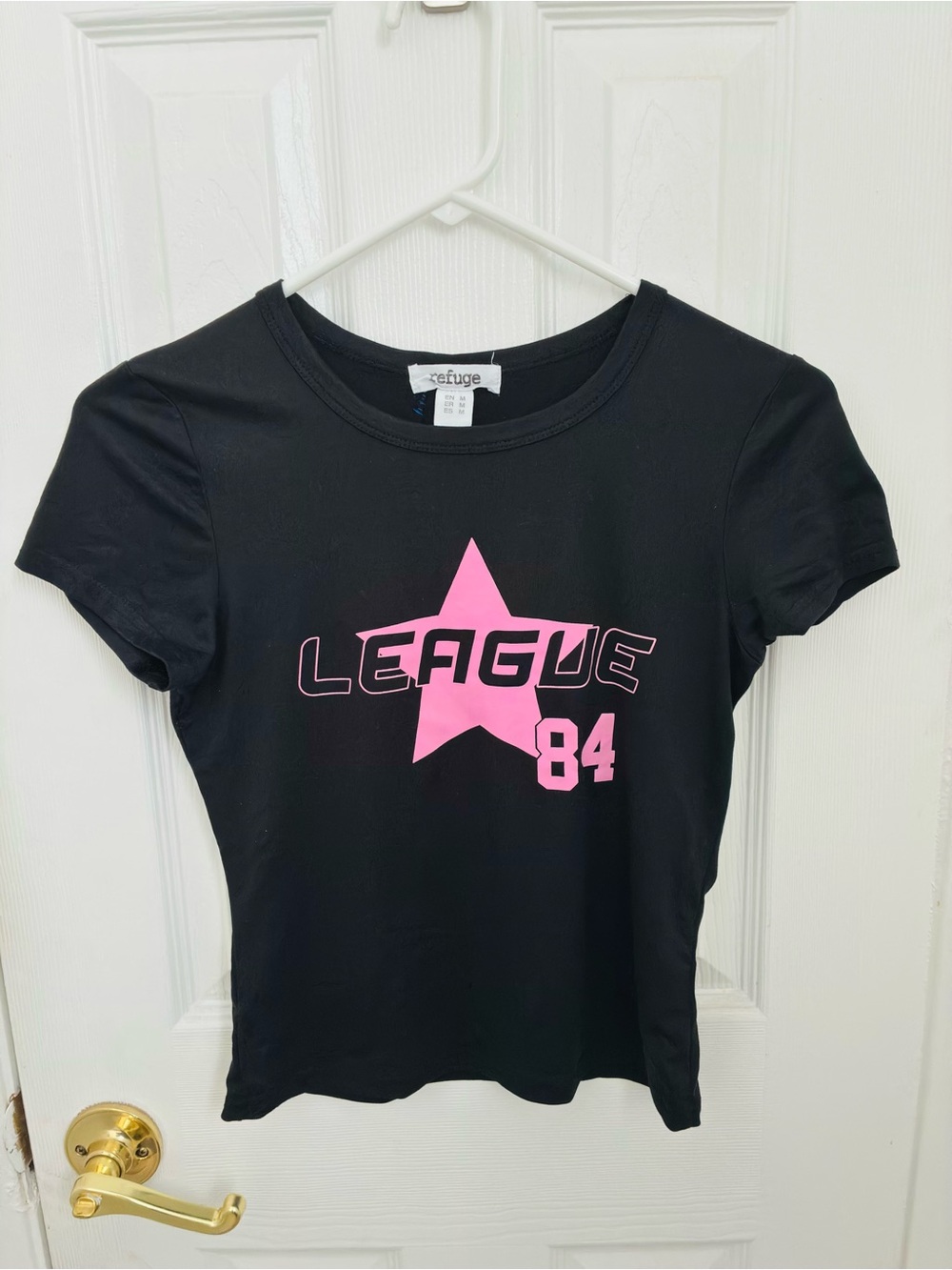 refuge Black Tee with Pink Star League 84 Graphic